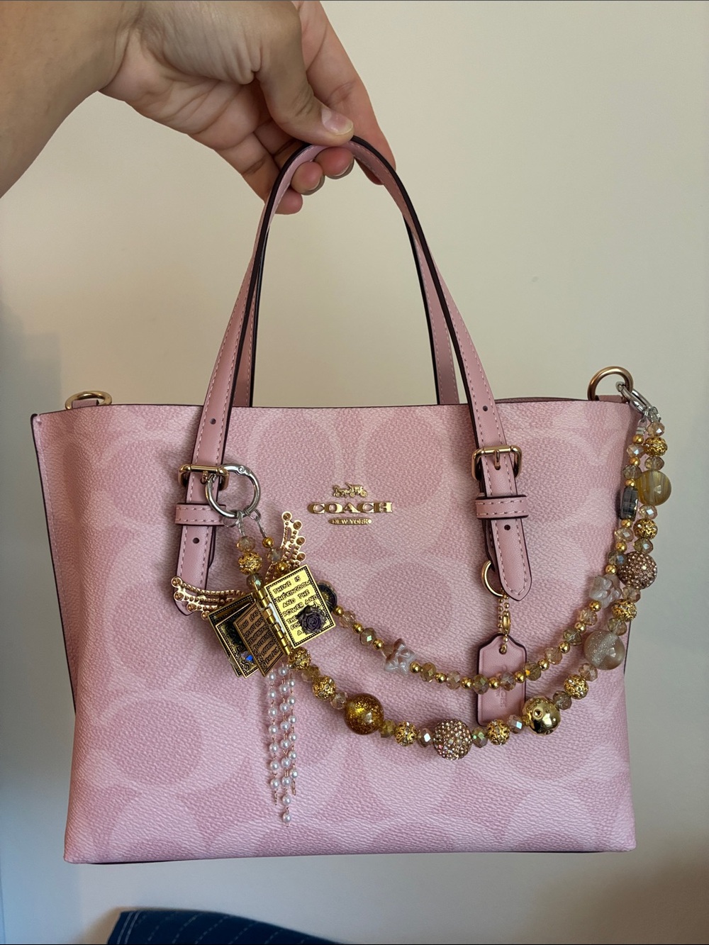 Gold Beaded Novelty Bible Charm Bag Chain